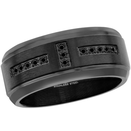 Men's Ring - Black Stainless Steel and Black CZ Band, Size 9 | SW-2107-9 ,