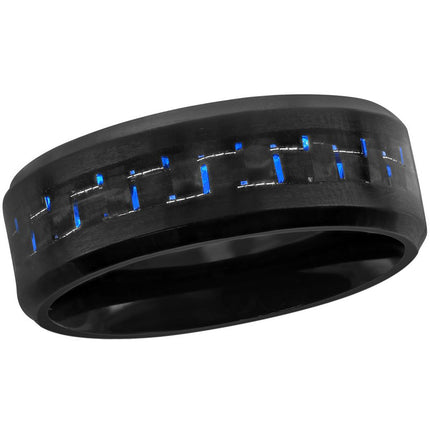 Men's Ring - Black Stainless Steel and Blue Carbon Fiber, Size 9 | SW-2096-9 ,