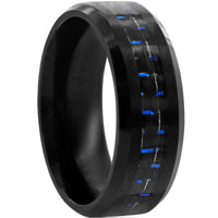 Men's Ring - Black Stainless Steel and Blue Carbon Fiber, Size 9 | SW-2096-9 ,