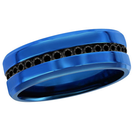 Men's Ring - Blue Stainless Steel with Black CZ Band, Size 11 | SW-2113-11 ,