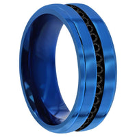 Men's Ring - Blue Stainless Steel with Black CZ Band, Size 11 | SW-2113-11 ,
