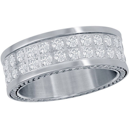 Men's Ring - Stainless Steel Double Row CZ Polished, Size 9 | SW-2087-9 ,