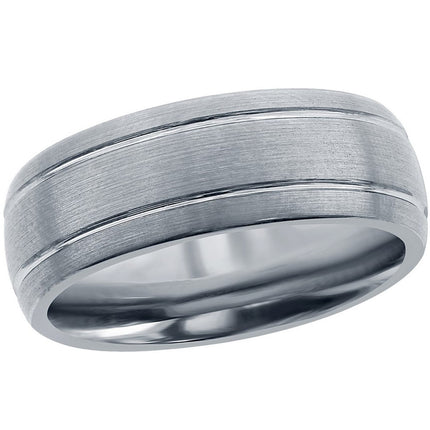 Men's Ring - Brushed Silver Double Stripe Tungsten, Size 9 | SW-2071-9 ,