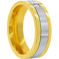 Men's Ring - Gold and Silver Stainless Steel CZ Band, Size 9 | SW-2105-9 ,