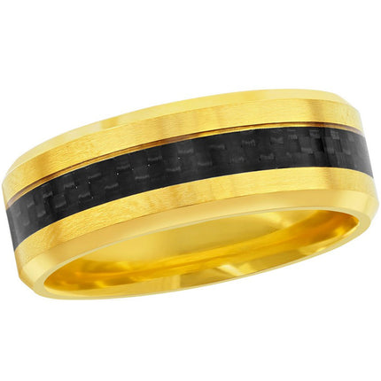 Men's Ring - Gold Tone Steel with Black Carbon Fiber, Size 13 | SW-2115-13 ,