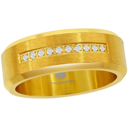 Men's Ring - Gold Plated Stainless Steel CZ Stripe, Size 9 | SW-2097-9 ,