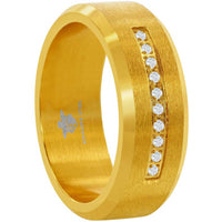 Men's Ring - Gold Plated Stainless Steel CZ Stripe, Size 9 | SW-2097-9 ,
