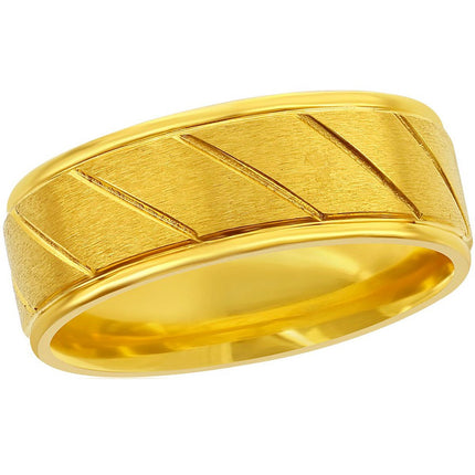 Men's Ring - Stainless Steel Gold Diagnal Stripe, Size 13 | SW-2091-13 ,