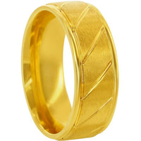 Men's Ring - Stainless Steel Gold Diagnal Stripe, Size 13 | SW-2091-13 ,