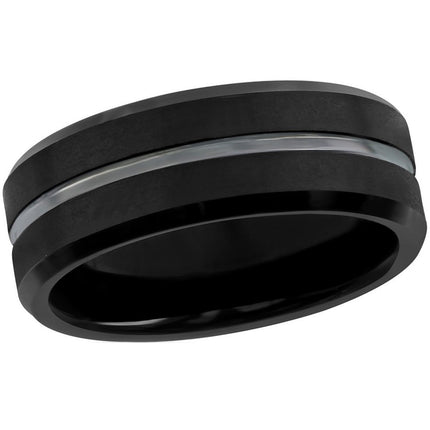 Blackjack Men's Ring - Matte and Polished Black Tungsten, Size 9 | SW-2075-9 ,