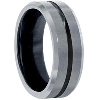 Men's Ring - Polished Silver and Black Stripe Tungsten, Size 9 | SW-2077-9 ,