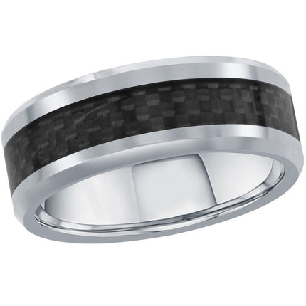 Men's Ring - Silver Tungsten with Black Carbon Fiber, Size 9 | SW-2072-9 ,