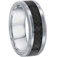 Men's Ring - Silver Tungsten with Black Carbon Fiber, Size 9 | SW-2072-9 ,