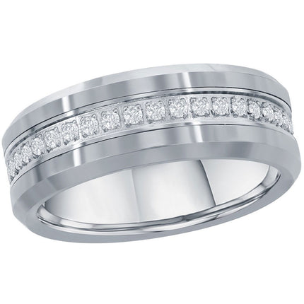 Men's Ring - Polished Silver CZ Eternity Tungsten Band, Size 13 | SW-2081-13 ,