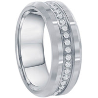 Men's Ring - Polished Silver CZ Eternity Tungsten Band, Size 13 | SW-2081-13 ,