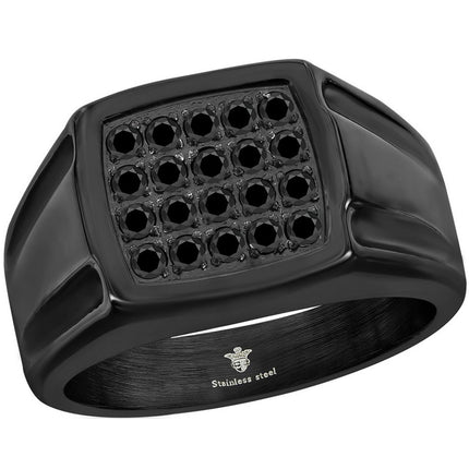 Men's Ring - Stainless Steel Black CZ Square Signet, Size 9 | SW-2104-9 ,
