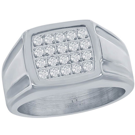 Men's Ring - Silver Stainless Steel White CZ Square, Size 13 | SW-2102-13 ,