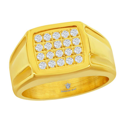 Men's Ring - Gold Stainless Steel Square White CZ, Size 13 | SW-2103-13 ,