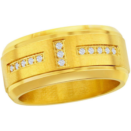 Men's Ring - Stainless Steel Polished Gold Tone White CZ, Size 9 | SW-2108-9 ,