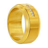 Men's Ring - Stainless Steel Polished Gold Tone White CZ, Size 9 | SW-2108-9 ,