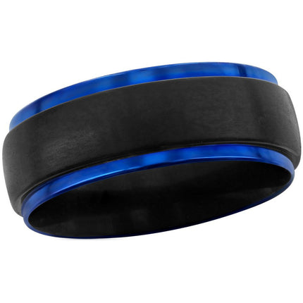 Men's Ring - Stainless Steel Black and Blue Band, Size 9 | SW-2085-9 ,