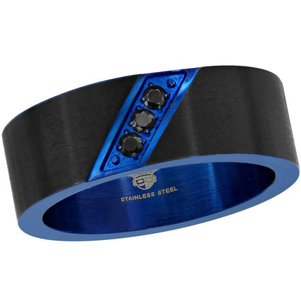 Men's Ring - Black and Blue Stainless Steel with CZ, Size 9 | SW-2084-9 ,