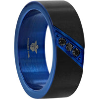 Men's Ring - Black and Blue Stainless Steel with CZ, Size 9 | SW-2084-9 ,