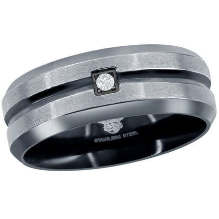Men's Ring - Stainless Steel Black and Silver CZ, Size 9 | SW-2094-9 ,