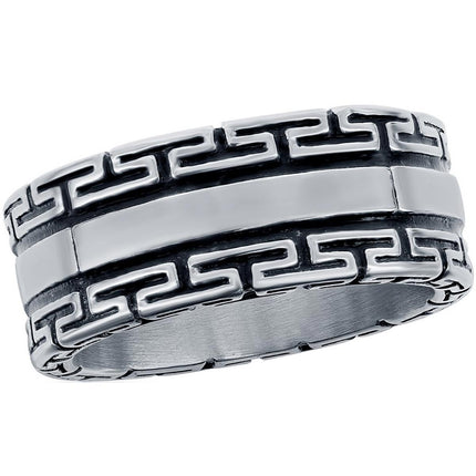 Men's Ring - Stainless Steel Oxidized Greek Key, Size 9 | SW-2111-9 ,