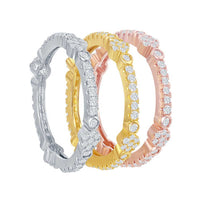 Classic Women's Tri-Color CZ Triple Band Ring - W-2424 ,