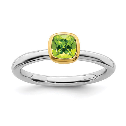 Sterling Silver Stackable Expressions w/Gold-plate Peridot Ring | QSK1894 ,