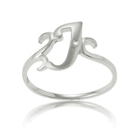 Sterling Silver Single CZ "J" Ring - W-9479 ,