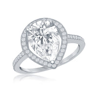 Sterling Silver Large Pear Shaped CZ Engagement Ring - W-2410 ,