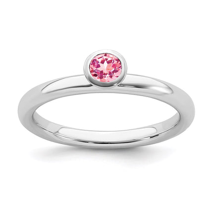 SS Stackable Expressions High 4mm Round Pink Tourmaline Ring | QSK467 ,