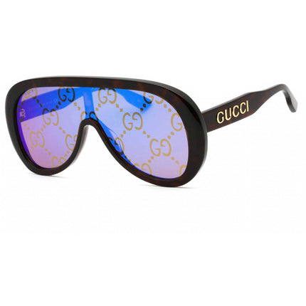 Gucci Men's Sunglasses - Havana Shield Full Rim Plastic Frame Blue Lens | GG1370S 002 ,