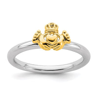 Sterling Silver Stackable Expressions Yellow-plated Claddagh Ring | QSK1945 ,