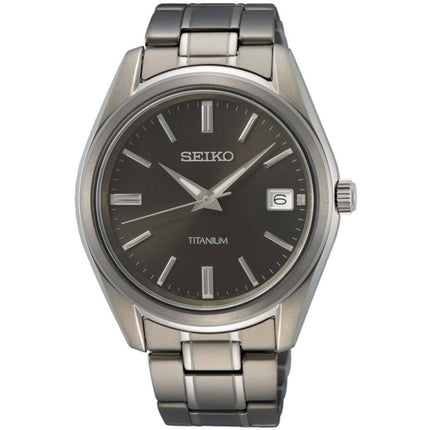 Seiko Men's Watch - Essentials Black Dial Grey Titanium Bracelet Quartz | SUR375P1 ,