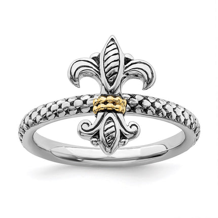 Sterling Silver & 14k Stackable Expressions Antiqued Ring | QSK861 ,