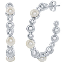 Classic Women's Earrings - Sterling Silver White FWP and Beaded 30mm Hoop | D-7829 ,