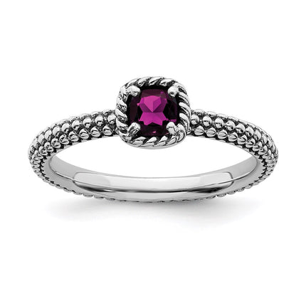 Sterling Silver Stackable Expressions Checker-cut Rhodolite Garnet Ring | QSK746 ,