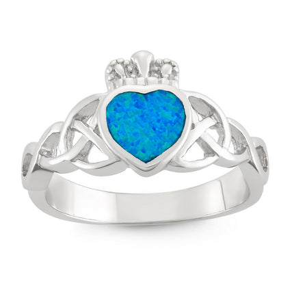 Sterling Silver Opal Celtic Design Claddagh Ring - W-9562 ,