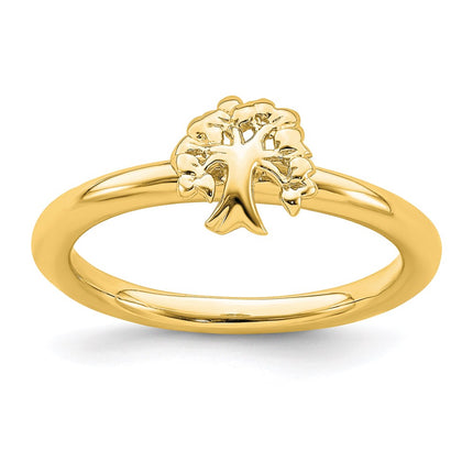 Sterling Silver Stackable Expressions Yellow-plated Tree Ring | QSK1976 ,