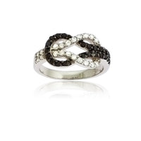 Sterling Silver Black and White CZ Love Knot Ring - W-8940 ,