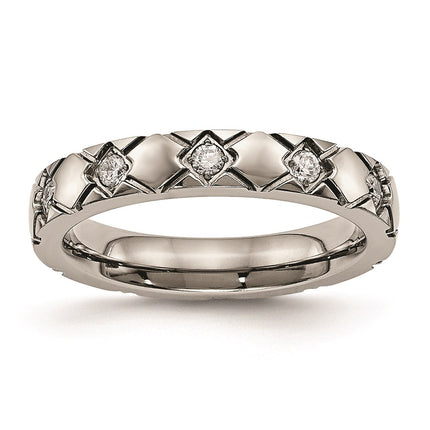 Titanium Polished Criss Cross Grooved CZ Ring | TB485 ,