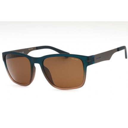 Police Men's Sunglasses - Frosted Blue Brown Plastic Rectangular Frame | SPLL09 0MGB ,