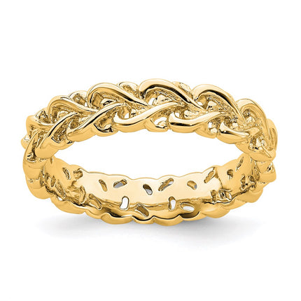 Sterling Silver Stackable Expressions Gold-plated Carved Band | QSK1666 ,