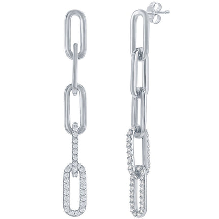 Classic Women's Earrings - Sterling Silver CZ Paperclip Post Back Closure | D-8295 ,