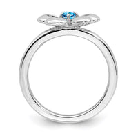 Sterling Silver Stackable Expressions Polished Blue Topaz Flower Ring | QSK116 ,