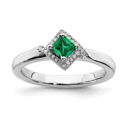 Sterling Silver Stackable Expressions Polished Cr. Emerald & Dia Ring | QSK658 ,