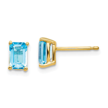 14k 6x4mm Emerald Cut Blue Topaz Earrings ,